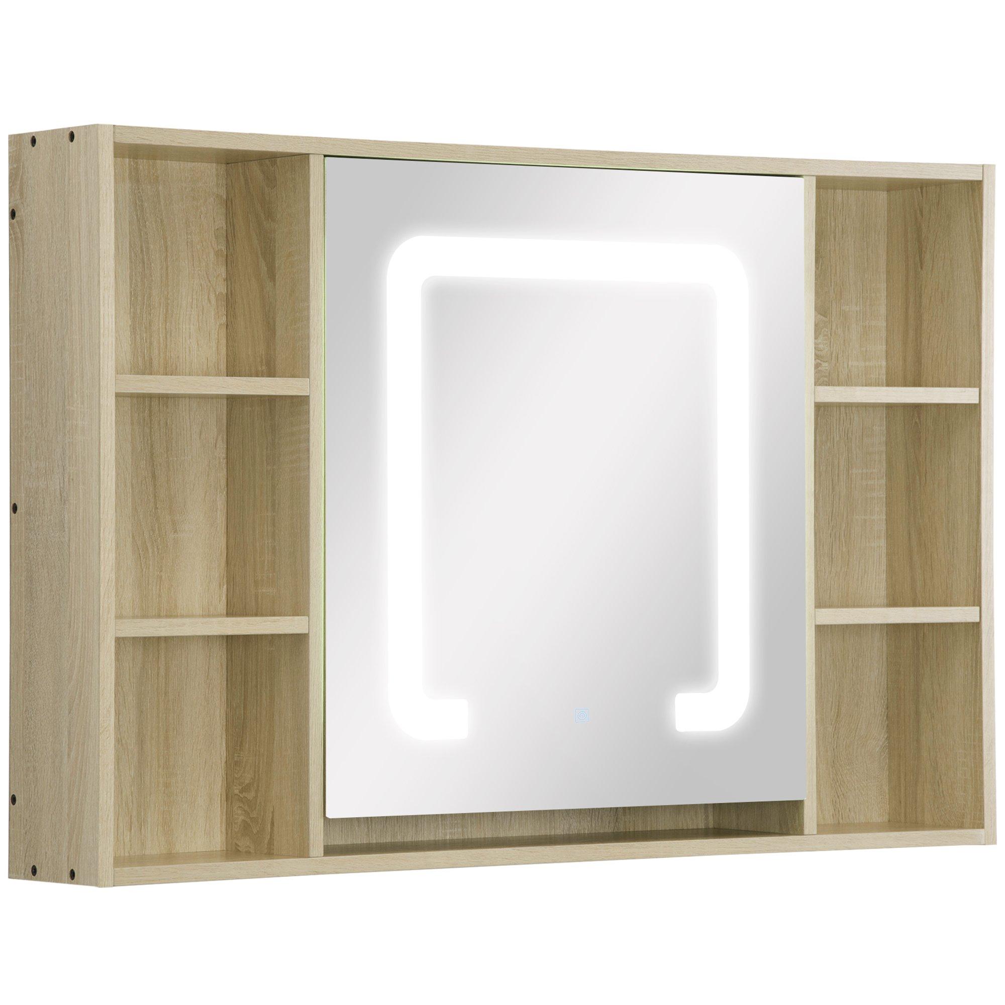 LED Dimmable Bathroom Cabinet Wall Mounted Mirrored Door Shelves